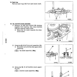 May include: Diagram from a manual showing the disassembly and assembly of a transmission. Includes illustrations of seal rings, clutch assemblies, and tools. Text indicates the weight of the assemblies in kilograms.