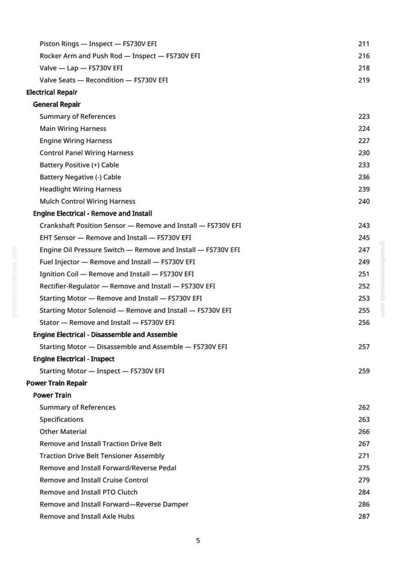 K&ouml;nnte beinhalten: Eine Seite aus einem Handbuch mit einem detaillierten Inhaltsverzeichnis. Abschnitte umfassen "Elektrische Reparatur", "Motor Elektrik" und "Antriebsstrang Reparatur". Die Seitenzahlen sind rechts ausgerichtet.