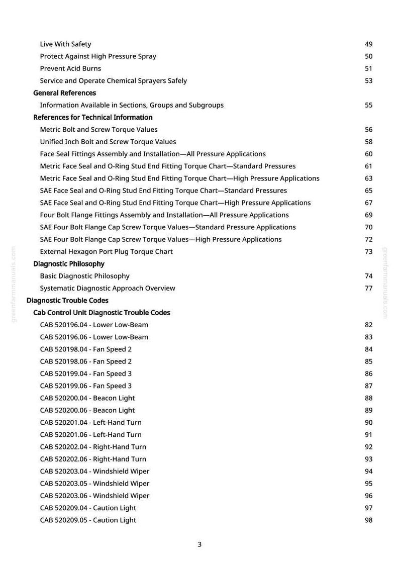 May include: A page from a manual with a white background, featuring a table of contents with various technical references and diagnostic trouble codes. The text includes safety instructions and component details.