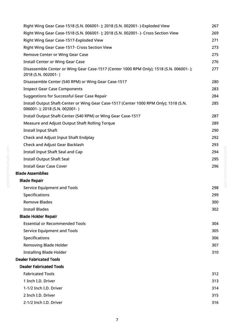 May include: A page from a manual with a list of instructions and specifications for repairing a wing gear case. The text includes terms like "Blade Assemblies", "Blade Repair", and "Dealer Fabricated Tools".