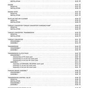 K&ouml;nnte beinhalten: Ein detailliertes Inhaltsverzeichnis aus einem Handbuch mit dem Titel "Demontage und Montage". Die Seite listet verschiedene Automobilkomponenten auf, einschlie&szlig;lich K&uuml;hler, Motor und Getriebe, mit entsprechenden Seitenzahlen f&uuml;r Ausbau, Einbau, Demontage und Montage.