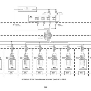 May include: A detailed electrical schematic diagram in black and white. The diagram includes various components, labeled with alphanumeric codes, connected by lines. The text "A87249-UN: 56 Volt Power Electrical Schematic Type C - W11 - 24r20" is at the bottom.