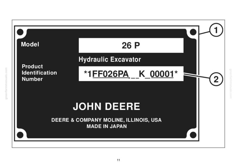 May include: Black and white product label for a John Deere hydraulic excavator. The label includes the model number "26 P" and the product identification number "*1FF026PA__K_00001*". The label also states "DEERE & COMPANY MOLINE, ILLINOIS, USA MADE IN JAPAN."