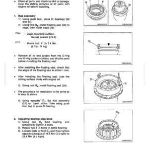 May include: Technical diagram with instructions for assembling a hub, including steps for installing bearings, seals, and bolts. The diagram includes illustrations of the parts and specifies torque measurements in Newton-meters and kilograms.