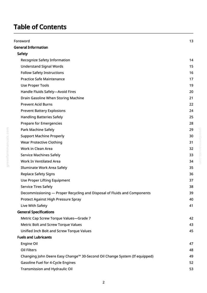 K&ouml;nnte beinhalten: Eine gedruckte Seite mit dem Titel "Inhaltsverzeichnis" aus einem Handbuch. Die Tabelle listet Sicherheitsthemen, allgemeine Informationen und Spezifikationen auf. Themen sind Sicherheitsanweisungen und Motor&ouml;l.