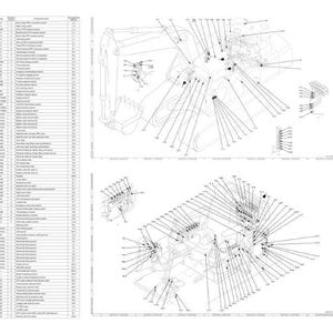May include: Diagrams of vehicle components, including engine and cabin schematics, with labels and connection lines. A parts list is on the left side of the image.
