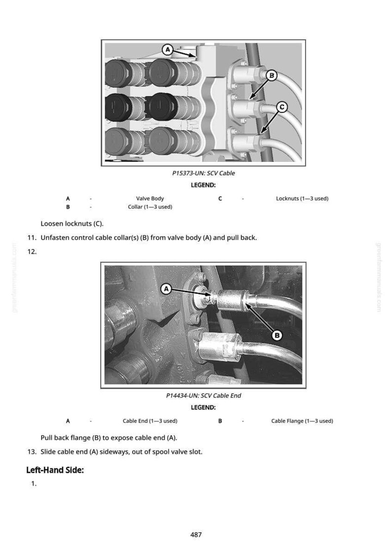 Op de afbeelding: Technisch diagram van een SCV-kabelassemblage met labels en pijlen. De afbeelding bevat tekstlabels zoals "Valve Body" en "Cable End". Het diagram is in zwart en wit.