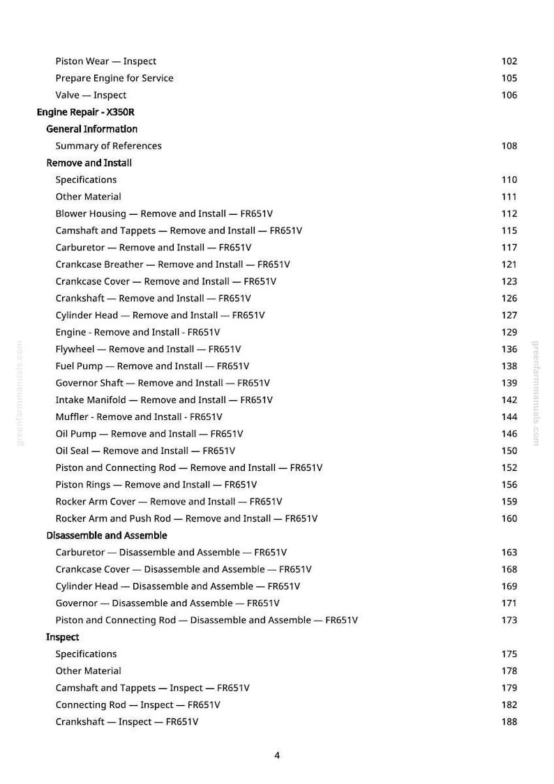 May include: A page from a repair manual with a table of contents for engine repair. The text includes sections on removing, installing, and disassembling engine components, such as the carburetor and cylinder head.