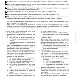 May include: A printed page with the title "POINTS TO REMEMBER WHEN TROUBLESHOOTING" and numbered instructions. The text includes safety precautions, steps for troubleshooting, and measures to remove the root cause of failure.