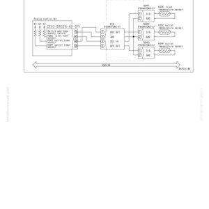 Puede incluir: Un diagrama de circuito relacionado con los sensores de temperatura KDOC y KDPF. El diagrama incluye un controlador del motor, sensores de temperatura y una caja de consolidaci&oacute;n. El texto incluye "40 Soluci&oacute;n de problemas".