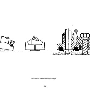May include: Line drawings of four bolt flange fittings, labeled A, B, C, and D. The fittings are shown in various configurations, with bolts and nuts securing the flanges. The image is a technical illustration.