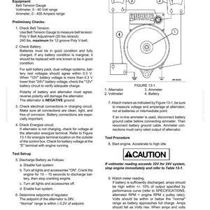 May include: Diagram of an alternator with a voltmeter, ammeter, and battery, from a Niehoff Alternator Overhaul Manual. Includes text about on-vehicle testing, equipment, and preliminary checks.