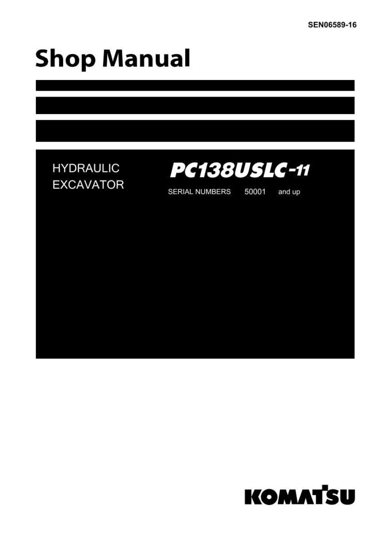 May include: A black and white Shop Manual for a Hydraulic Excavator. The manual includes the model PC138USLC-11 and serial numbers 50001 and up. The Komatsu logo is at the bottom.