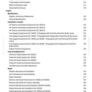 Puede incluir: Una p&aacute;gina blanca impresa de un manual, que detalla las especificaciones del motor, la ubicaci&oacute;n de los componentes, las pruebas, los ajustes y los procedimientos de reparaci&oacute;n. El texto incluye t&iacute;tulos y n&uacute;meros de p&aacute;gina.