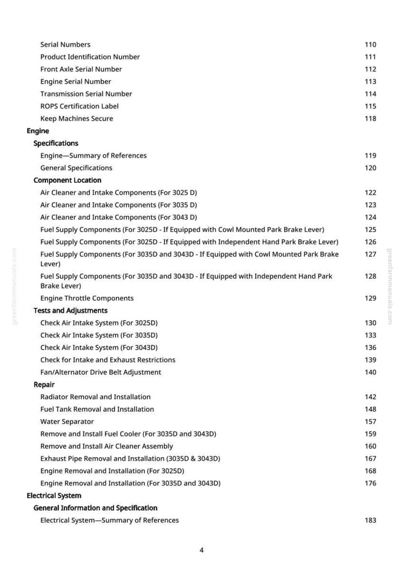 Puede incluir: Una p&aacute;gina blanca impresa de un manual, que detalla las especificaciones del motor, la ubicaci&oacute;n de los componentes, las pruebas, los ajustes y los procedimientos de reparaci&oacute;n. El texto incluye t&iacute;tulos y n&uacute;meros de p&aacute;gina.