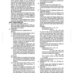 K&ouml;nnte beinhalten: Eine Seite aus einem Handbuch, die die Struktur und Funktion eines Getriebe-Automatikschaltsystems detailliert. Der Text enth&auml;lt Schaltmerkmale, Funktionen des Richtungshebels und Informationen zum Drehzahlbereich. Die Seite hat die Nummer 10-171.
