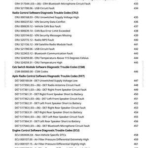 May include: A manual page listing automotive diagnostic trouble codes. The codes are organised by system, such as Radio Control and Engine Control. The text is black on a white background, with page number 9 at the bottom.