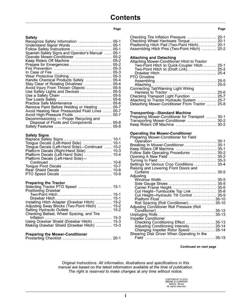 May include: A printed page from a manual titled "Contents." The page features a list of safety instructions, procedures, and technical information, with page numbers. The text is in black font on a white background.