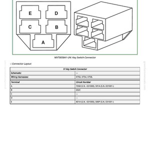 May include: Diagram of a key switch connector, labelled with letters A to E. The image includes a schematic, wiring harnesses, and circuit numbers. Text at the top reads "Key Switch Connector".