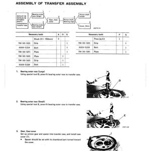 May include: A detailed diagram of a transfer assembly, with labels and part numbers. The image includes a parts list, diagrams of the assembly process, and necessary tools. The text includes measurements in millimeters.