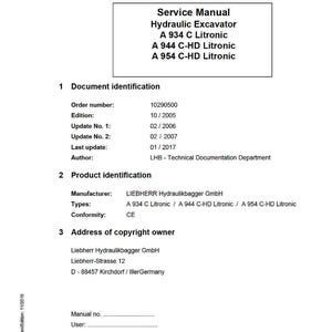 Instrukcja serwisowa koparki hydraulicznej Liebherr A934c a944c hd a954c litronic w formacie PDF | Naprawa w warsztacie | Natychmiastowe pobranie zdjęcie 2