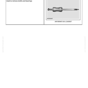 May include: Image of a slide hammer, a tool used to remove shafts and bearings. The tool is gray and black, with a handle and a long shaft. The text "LCA59507 - Slide Hammer" is at the top of the image.