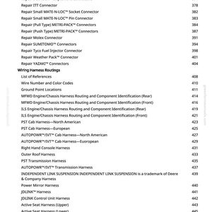 Puede incluir: Una lista detallada de conectores de reparaci&oacute;n, enrutamientos de mazos de cables y componentes relacionados. Incluye tipos de conectores espec&iacute;ficos, ubicaciones de mazos y n&uacute;meros de referencia. Texto negro sobre fondo blanco.