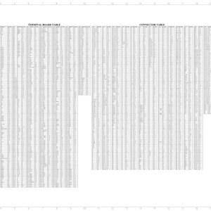 May include: An electrical schematic diagram with two large tables labeled "TERMINAL BOARD TABLE" and "CONNECTOR TABLE". The tables are filled with rows and columns of small text. The document is white with a border and includes text at the bottom.
