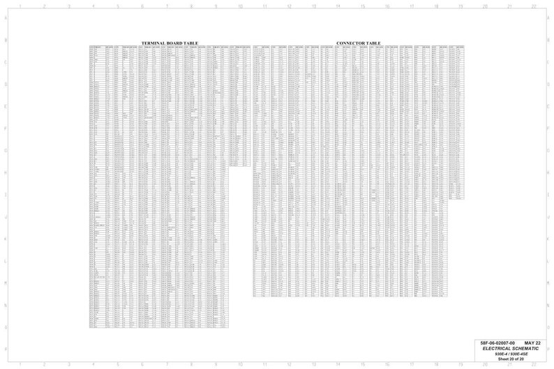 May include: An electrical schematic diagram with two large tables labeled "TERMINAL BOARD TABLE" and "CONNECTOR TABLE". The tables are filled with rows and columns of small text. The document is white with a border and includes text at the bottom.