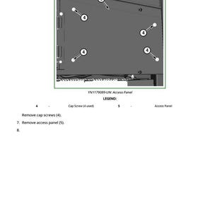 Puede incluir: Diagrama de un panel de acceso con flechas que se&ntilde;alan los tornillos y el panel. El texto indica que se deben quitar los tornillos y el panel. Tambi&eacute;n incluye el texto "YN1179089-UN: Access Panel."