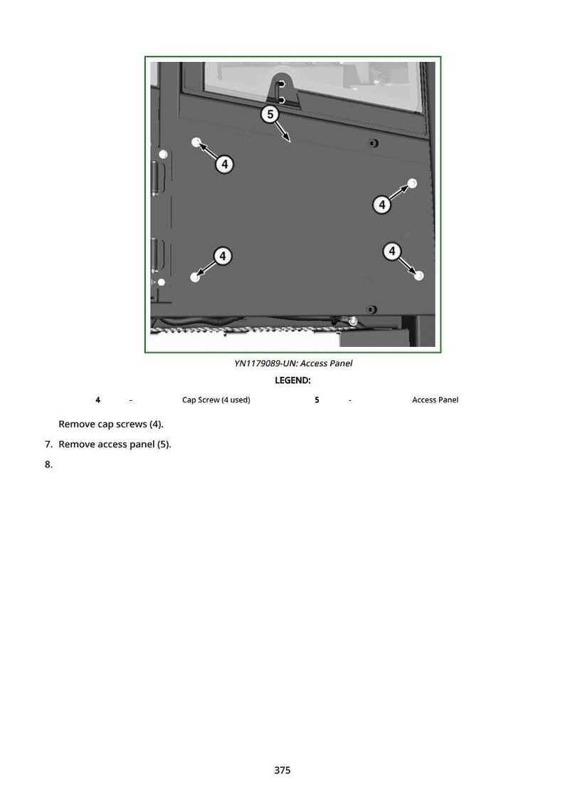 Puede incluir: Diagrama de un panel de acceso con flechas que se&ntilde;alan los tornillos y el panel. El texto indica que se deben quitar los tornillos y el panel. Tambi&eacute;n incluye el texto "YN1179089-UN: Access Panel."