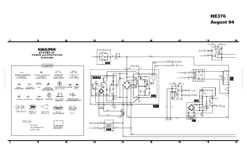 May include: Schematic diagram for HAULPAK STATEX III POWER and EXCITATION, with a legend of symbols. The diagram is labeled HE376, August 94. The diagram is black and white.