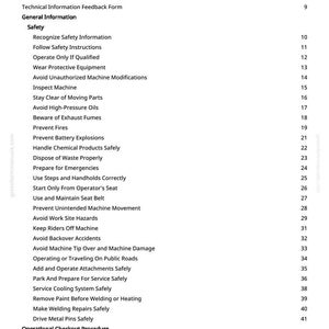 May include: A white page with a black "Table of Contents" heading. The list includes safety topics like "Wear Protective Equipment" and "Prevent Fires". The page number is visible at the bottom.