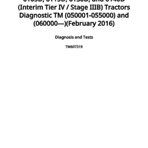 May include: White document with black text detailing tractor diagnostics. The text includes model numbers 6105D, 6115D, 6130D, and 6140D, along with diagnostic information and the date February 2016. The document is labeled "Diagnosis and Tests."
