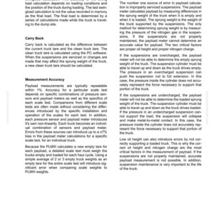 May include: A document detailing payload measurement with sections on load calculation, carry back, and measurement accuracy. It also covers sources of error, such as suspension problems and maintenance.