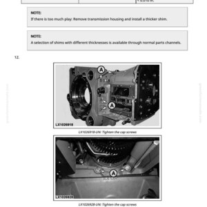 Pode incluir: Diagrama t&eacute;cnico com instru&ccedil;&otilde;es para medir a folga axial em um eixo de comando de bloqueio de estacionamento. Especifica&ccedil;&atilde;o: menos de 0,25 mm. Duas imagens mostram componentes mec&acirc;nicos com r&oacute;tulos e o texto "Aperte os parafusos da tampa."