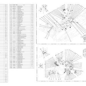 May include: A detailed technical diagram with multiple sections. The image features a parts list on the left and several exploded diagrams of mechanical components on the right, all in black and white.