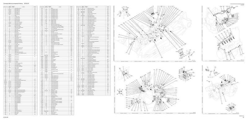 May include: A detailed technical diagram with multiple sections. The image features a parts list on the left and several exploded diagrams of mechanical components on the right, all in black and white.