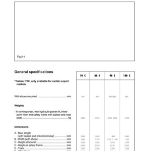 K&ouml;nnte beinhalten: Technisches Dokument mit dem Titel "Traktoridentifizierung & technische Spezifikationen". Es enth&auml;lt Spezifikationen f&uuml;r verschiedene Traktormodelle, einschlie&szlig;lich Abmessungen und Gewichte, gemessen in Millimetern und Kilogramm.