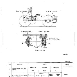 May include: Technical diagram of an axle mount, featuring detailed schematics with measurements in millimeters. The diagram includes labeled components, dimensions, and tolerance specifications for various parts of the axle assembly.