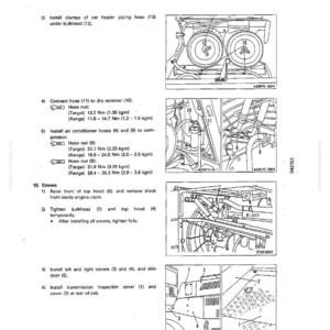 May include: Diagram of car parts installation steps, including connecting hoses, installing covers, and tightening components. Text instructions and labeled diagrams are provided for each step. The image is a technical illustration.