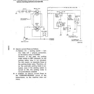 May include: A technical diagram of an electrical circuit, featuring a parking brake switch and related components. The diagram includes labels and arrows indicating the flow of electricity, with text explaining the circuit's function and operation.