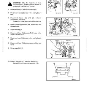 May include: Diagram of brake valve assembly removal instructions. The image includes detailed illustrations with labels and step-by-step instructions. Text includes warnings and numbered steps for disassembly and assembly.