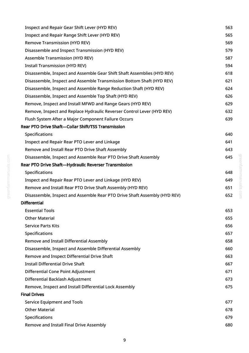 May include: A manual page detailing mechanical procedures, such as "Inspect and Repair Gear Shift Lever" and "Remove and Install Differential Assembly." The text is black on white, with page numbers on the right-hand side.