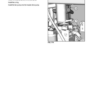 Pode incluir: Um diagrama de instala&ccedil;&atilde;o para uma bomba de carga do motor do ventilador e acionamento do solo. A imagem mostra os componentes rotulados 1, 2 e 3, com instru&ccedil;&otilde;es para lubrificar o anel de veda&ccedil;&atilde;o e instalar a bomba do ventilador.