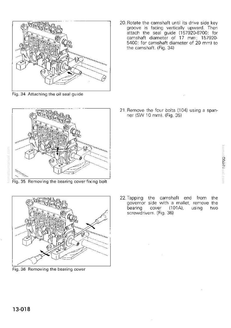 K&ouml;nnte beinhalten: Technische Zeichnung, die die Demontage eines Motors zeigt. Das Bild enth&auml;lt drei Illustrationen mit Beschriftungen wie "Anbringen der &Ouml;ldichtung" und "Entfernen der Lagerschraube".