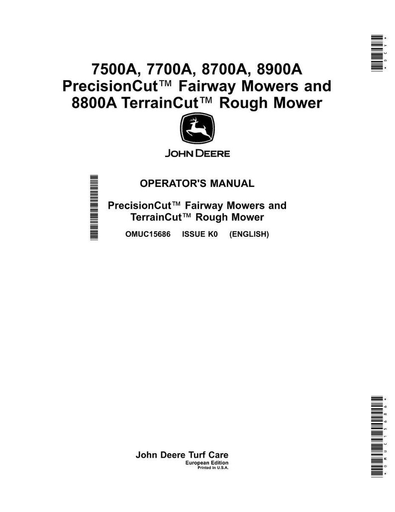 May include: A white operator's manual for John Deere PrecisionCut Fairway Mowers and TerrainCut Rough Mower models 7500A, 7700A, 8700A, and 8900A. The manual includes the John Deere logo and model information.
