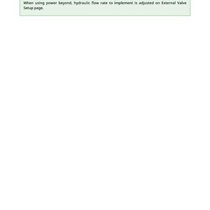 May include: A white page with black text detailing SCV Max Flow values and operational notes. The text includes instructions for setting values and adjusting based on performance. A green box highlights a note about hydraulic flow rate adjustments.