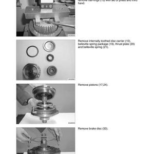 May include: Technical diagram illustrating the installation and removal of a front PTO clutch. The image shows various components and steps, including removing the brake disc and pistons. Text includes "Farmer 400 Fav 700" and "Installation and removal of front PTO clutch."