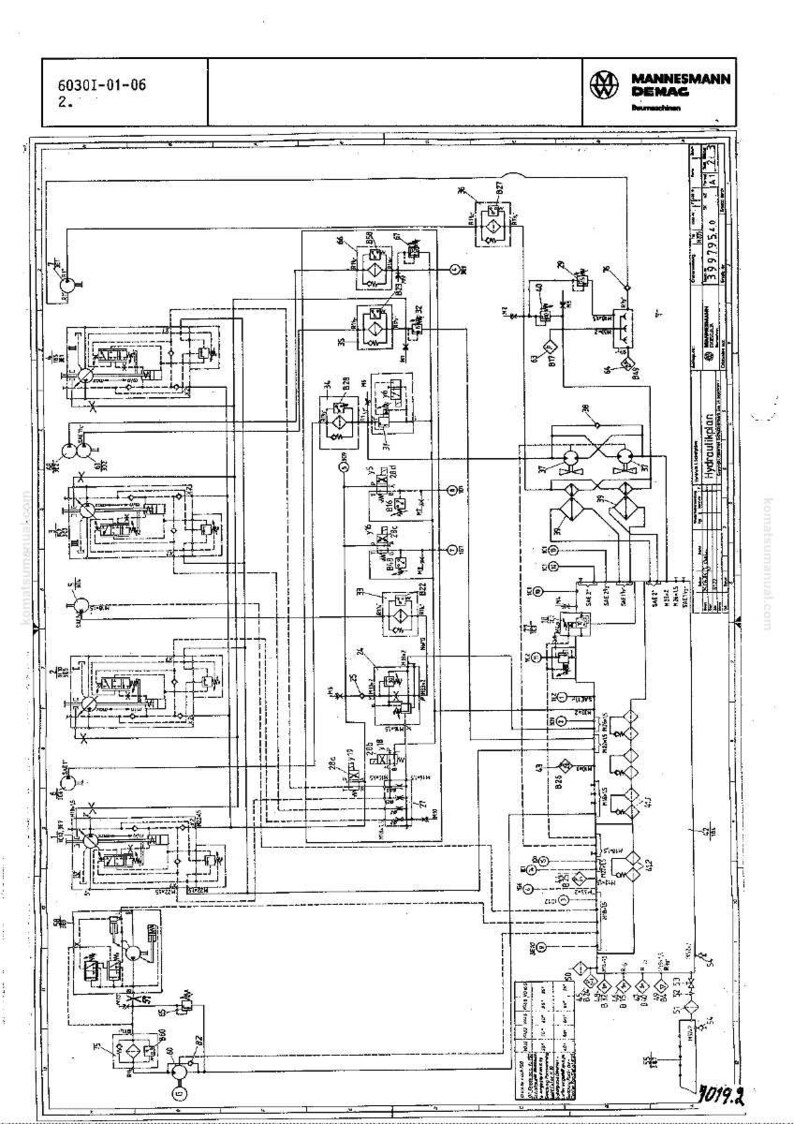 May include: A detailed technical diagram with the text "MANNESMANN DEMAG" and "Hydraulikplan". The diagram features numerous interconnected components, lines, and symbols, with labels and numbers throughout. The overall color scheme is black and white.